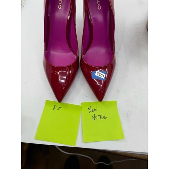 NEW Aldo Stessy Heels Patent Leather Pointed Toe Pump Red Pink Womens Size 8.5 - Picture 9 of 9
